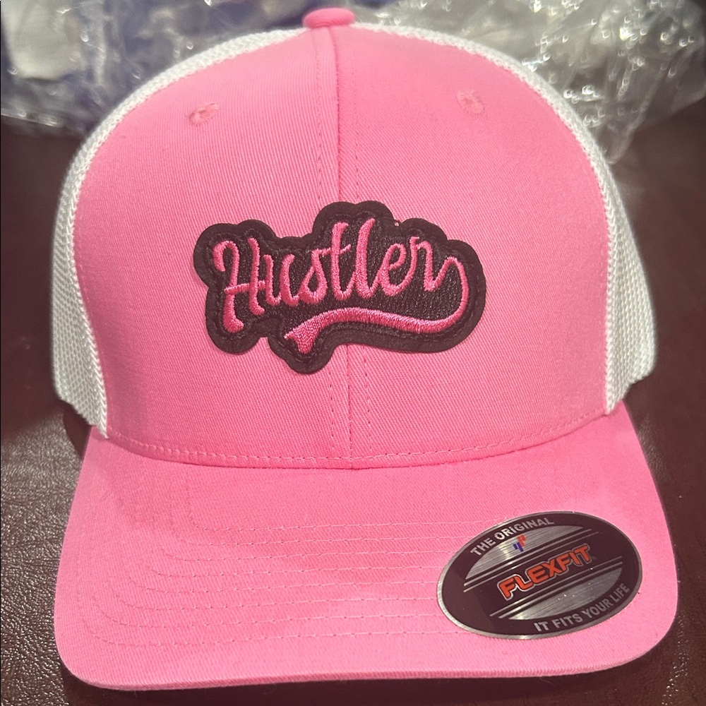 Pink "Hustler" Trucker Hat with White Mesh( fitted)